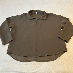 Kinesis Womens Ribbed Quarter Zip Pullover Olive Brown Active Stretch Large